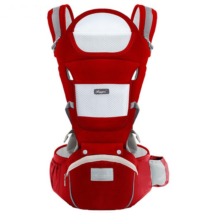 Marsupiu, AYSTOAYS®, reglabil, portabil, Purtare copil in fata sau in spate, Ergonomic, Multifunctional, universala, 0-36 luni, rosu