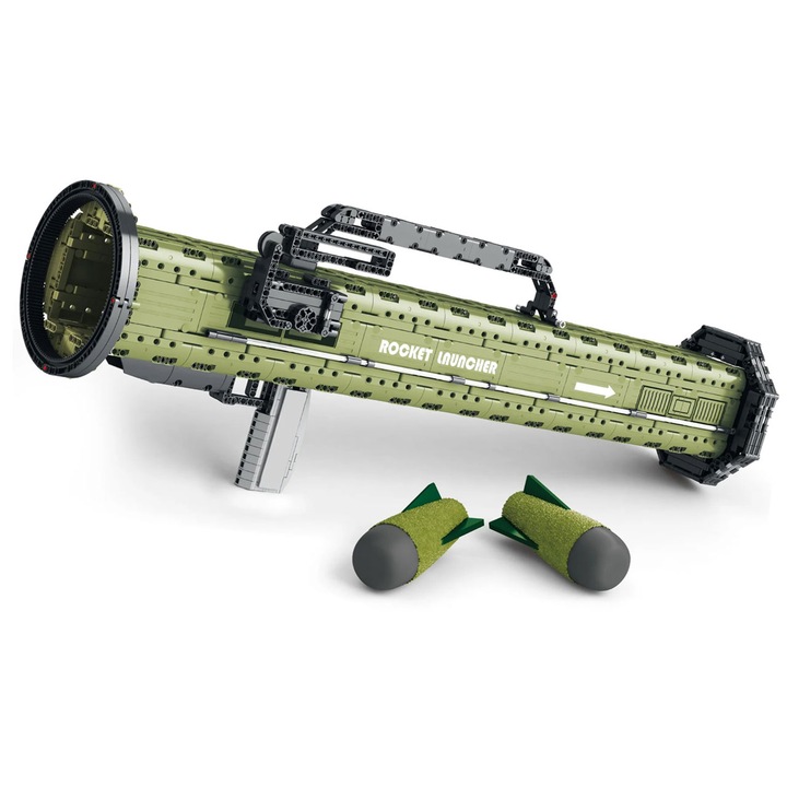 Játék BAZOOKA rakétavető építőkészlet, 1748 darab, 1:1 arányban az igazi változattal, 83,5 x 16,5 x 28 cm, katonai zöld-fekete