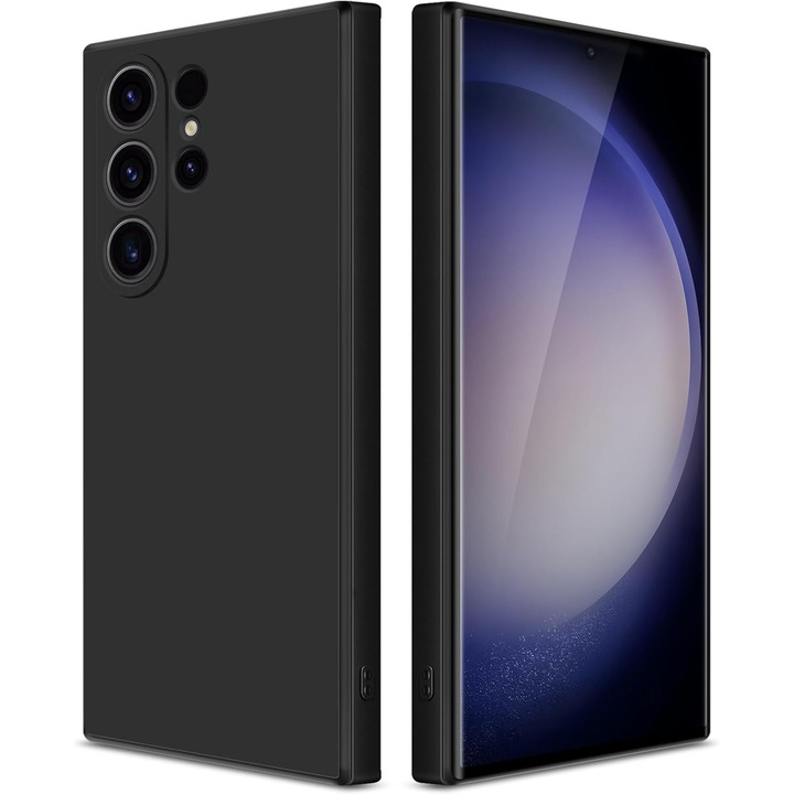 Husa telefon compatibila cu Samsung Galaxy S23 Ultra, Soft Silicone Premium, Anti-Soc, Protectie camera, Microfibra interior ( catifea ), Margini Ridicate pentru Protectia Ecranului, Negru