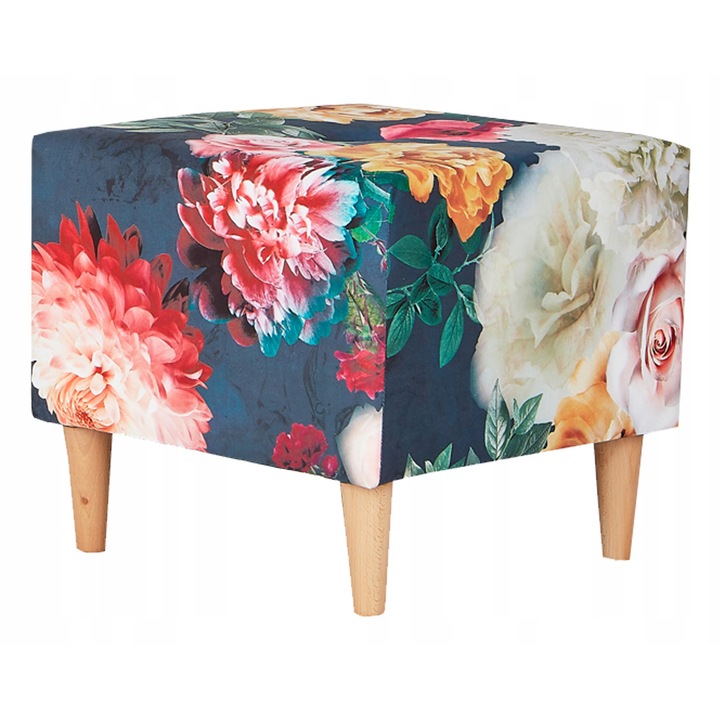 Székek, Ari mintás mintás, Családi bútor, Lábtartó, Szék, 46x46x41 cm, Bársony/Szarvasbőr/Fa, Kék/Rózsaszín