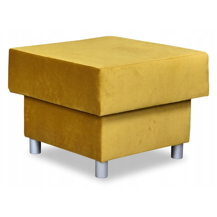 Székek, Modell Alicja, Family Meble, Lábtartó rekesszel, 60x60x45 cm, Bársony/Szarvasbőr/Fa, Sárga