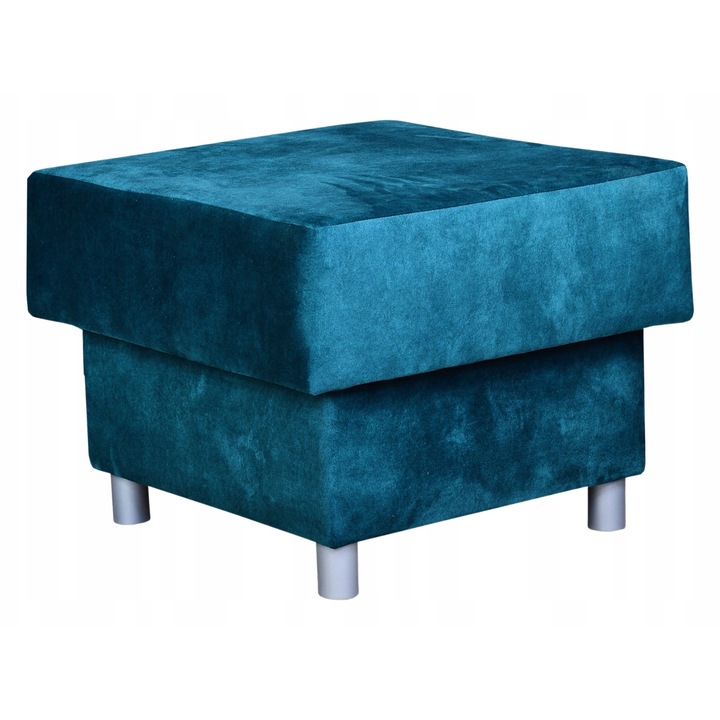 Székek, Modell Alicja, Family Meble, Lábtartó rekesszel, 60x60x45 cm, Bársony/Szarvasbőr/Fa, Sötétkék