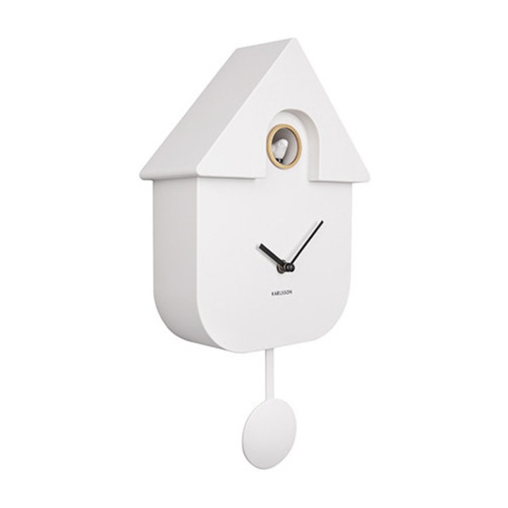Ceas de perete Modern Cuckoo, alb, 21,5x8,5x41cm, cu functie de cuc si pendul