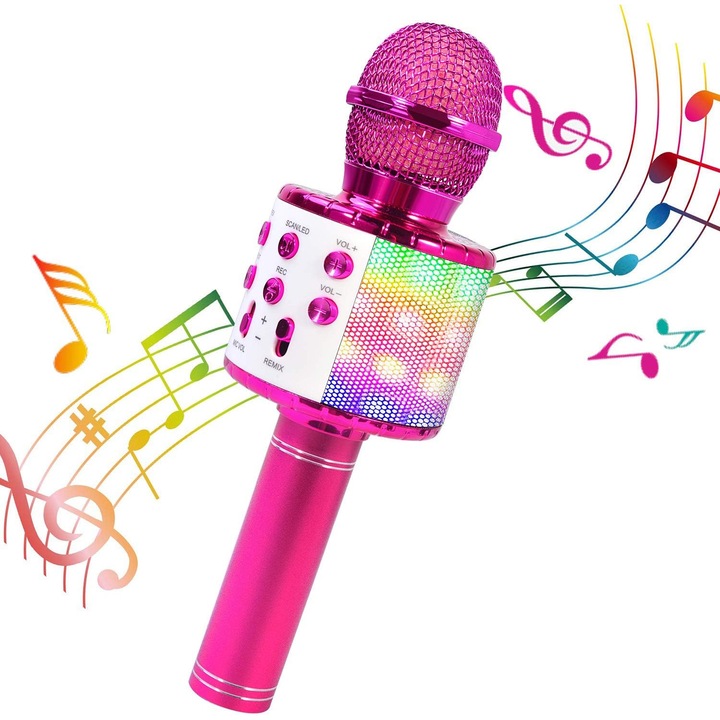 Microfon Karaoke Bluetooth Wireless, 5 schimbatoare de voce, pentru copii si adulti