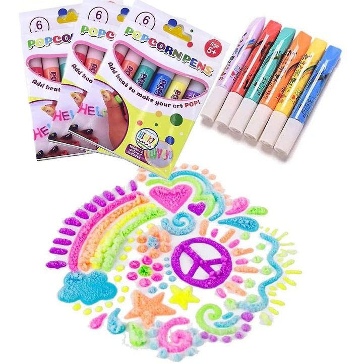 3D tollak, 6 neonszínű készlet, bolyhos művészet, mosható