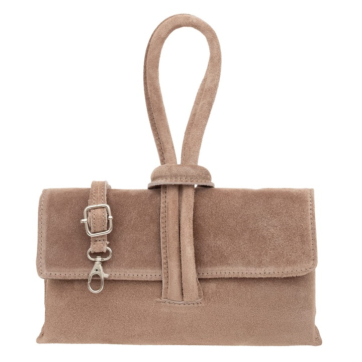 Geanta de dama Vera Pelle, zamsz, dimensiuni mici, cu curea detasabila cu