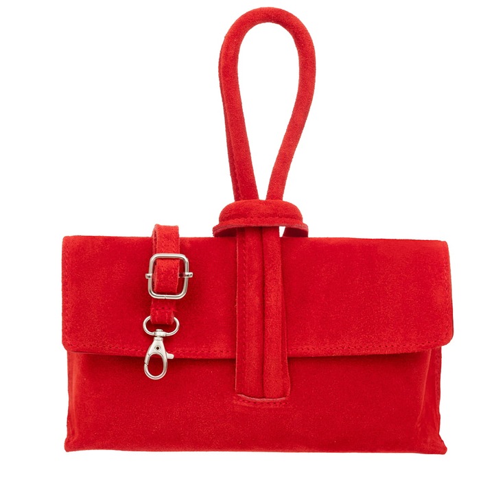 Geanta de dama Vera Pelle, zamsz, dimensiuni mici, cu curea detasabila cu