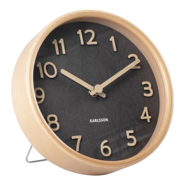 Ceas decorativ Karlsson PURE, negru, lemn, 18x4.5cm