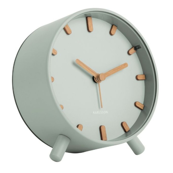 Ceas desteptator GRACE, Karlsson, design modern, detalii din lemn, verde, 11x5,2x11,6cm