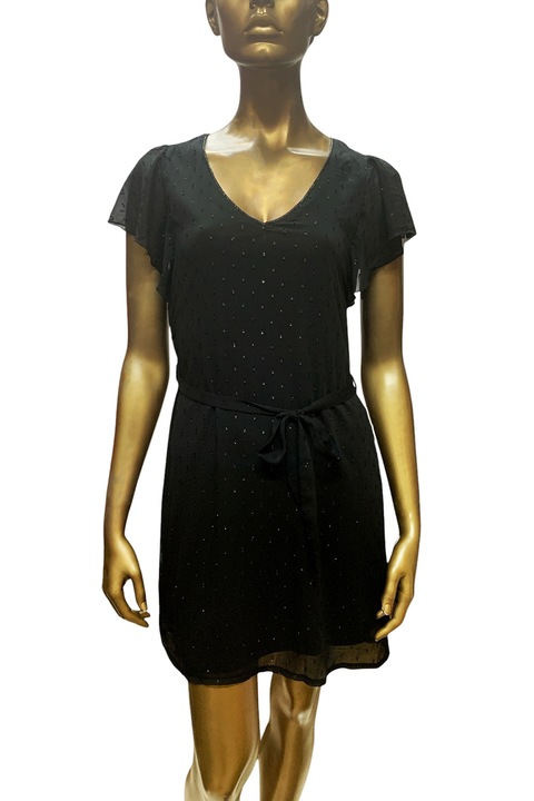 Rochie de damă ETAM R Evan, Mâneci scurte, Decolteu în V, Efect strălucitor, Negru