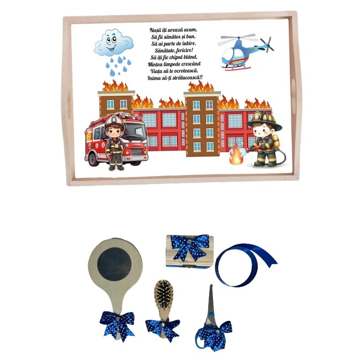Set tavita pentru taiere mot la baietei- pompier albastru, 6 piese, TAV18