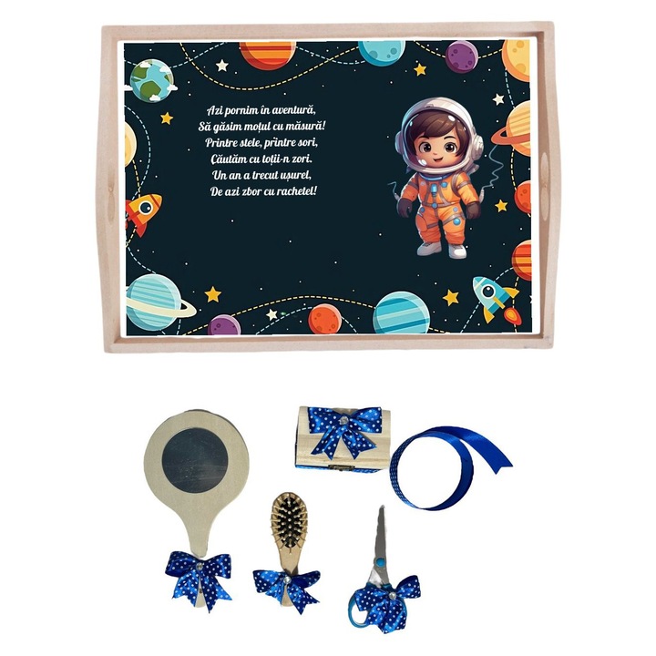 Set tavita pentru taiere mot la baietei- astronaut albastru, 6 piese, TAV22