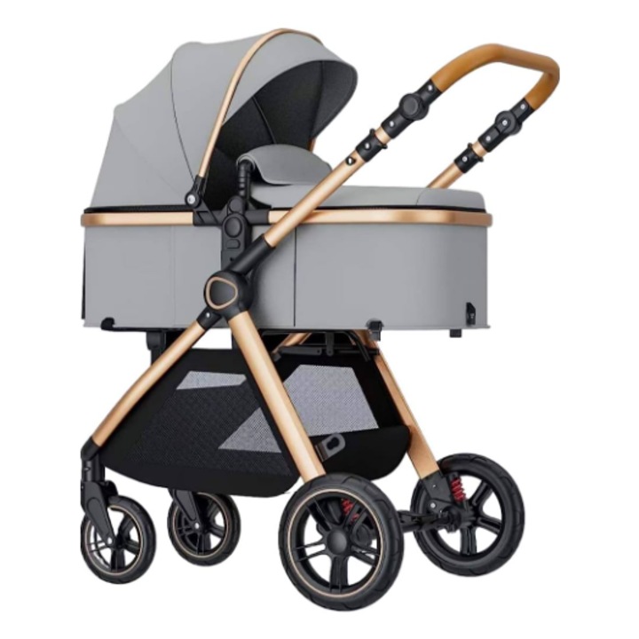 Детска количка 2 в 1 с чанта за аксесоари, 105 x 95 x 60 см, Пепеляво сиво