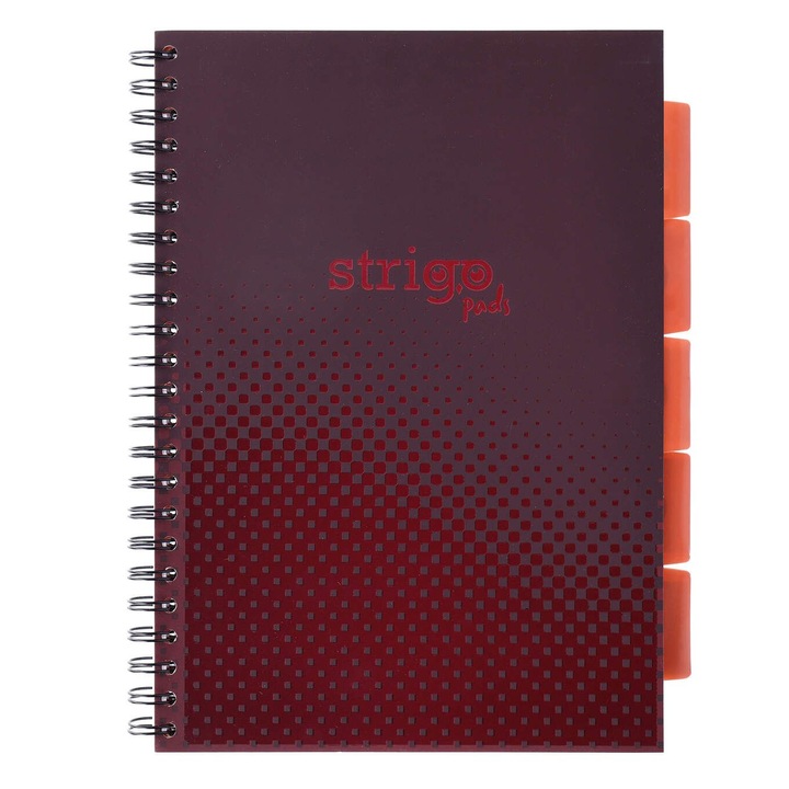 Caiet cu spirala si separatoare, STRIGO PADS Project Book Basic A4, matematica, 200 pag., hartie 80gr FSC, coperti cartonate, rosu
