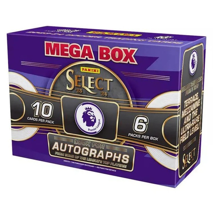 2023/24 Panini Select Premier League EPL Soccer Mega Doboz (60db Focis Kártya, benne Red és White Ice Kártyák!)