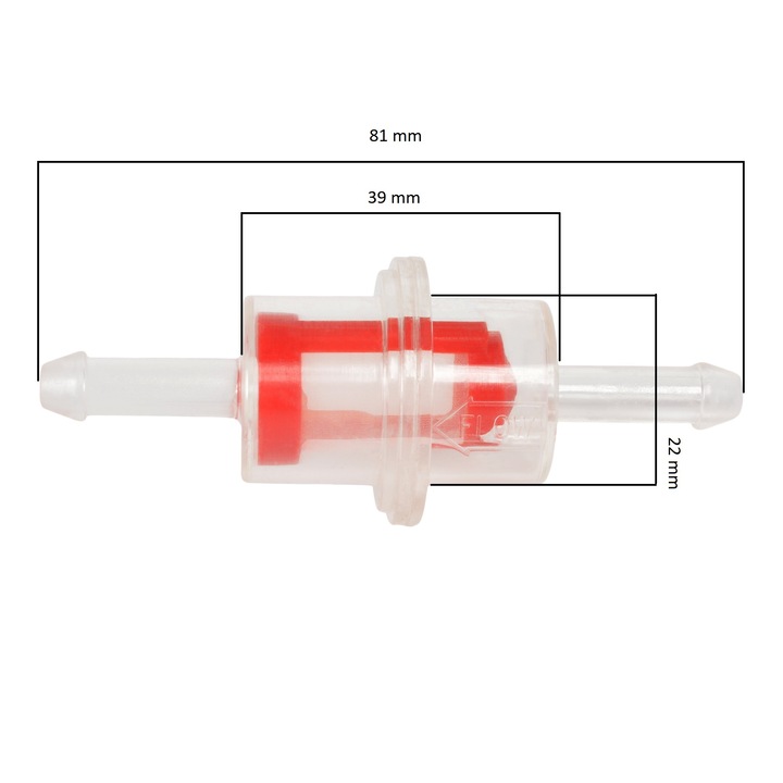 Gázolajszűrő műanyag betétes 81 x 22 mm - Ø 8 mm - kézi pumpa elé