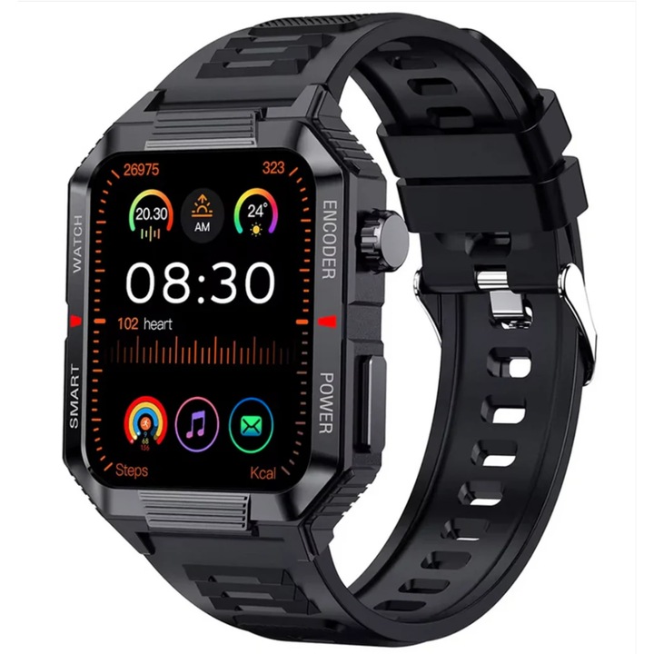 AOVO QW88 okosóra (52mm) bluetooth hívásképes, pulzus-, vérnyomás- és véroxigénmérő multisport okosóra magyar nyelvű menüvel, fekete