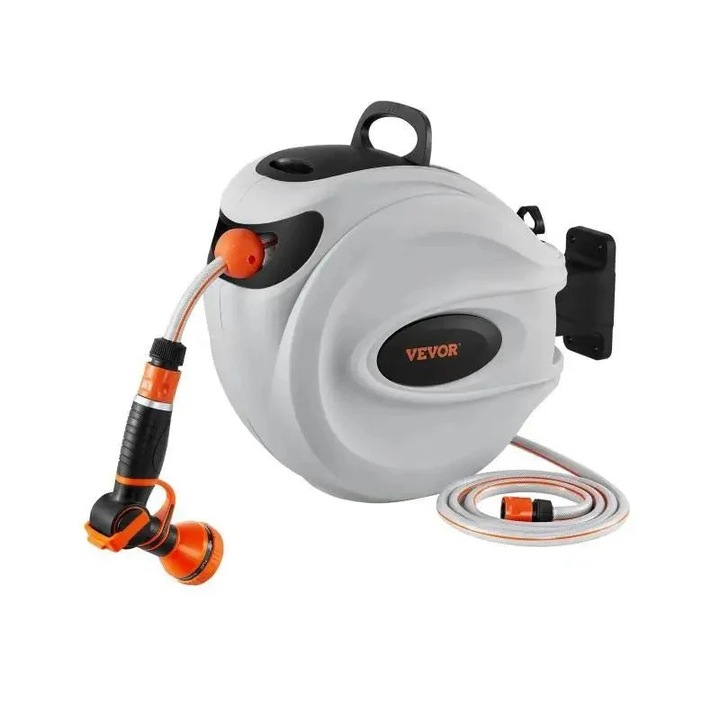 Макара за градински маркуч, 30 м, 9 степени на пръскане, устойчива на атмосферни влияния, черна