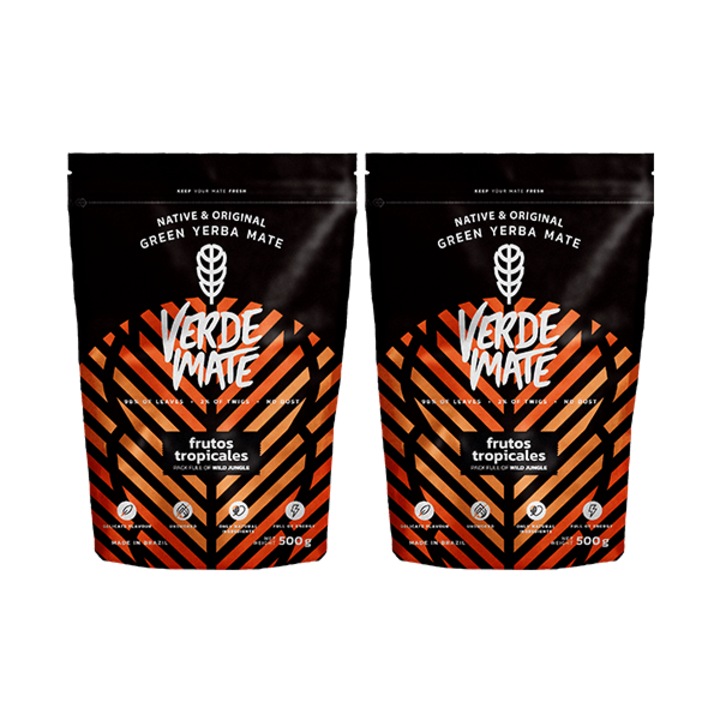 Yerba Mate Tea 1kg, Verde Mate Frutos Tropicales Enyhe ízű, Levegőn szárított, Brazília, 2x500g