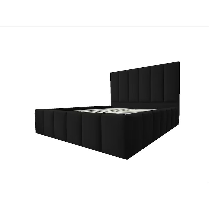 Pat tapitat 140x200 Adonis plus cu somiera rabatabila si loc de depozitare negru