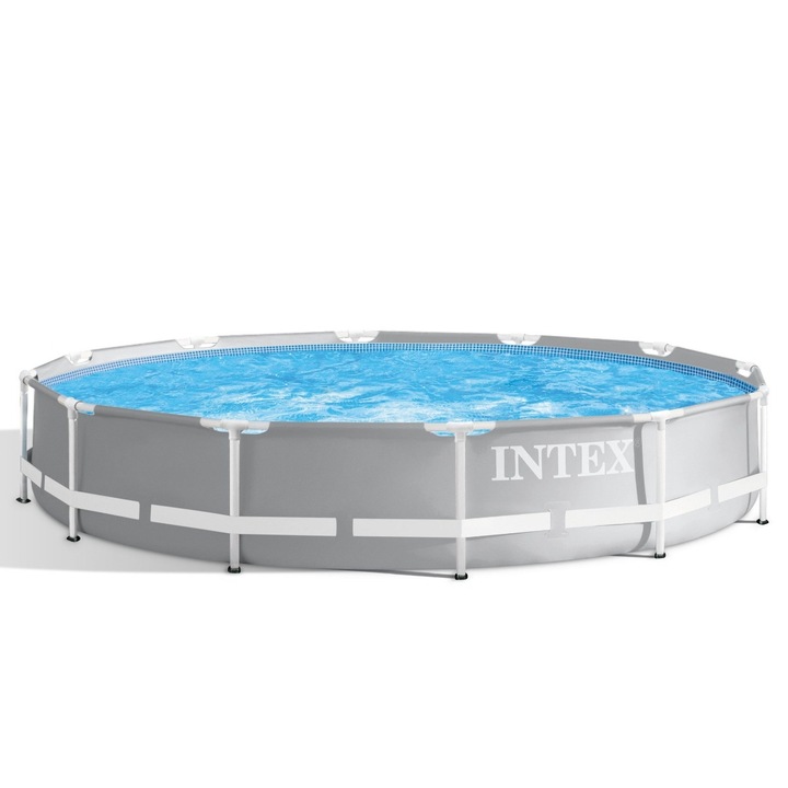 Piscina cadru metalic, material PVC, cadru din otel inoxidabil, usor de asamblat, forma rotunda, cu pompa de filtrare, capacitate 6503, 366 x 76 cm, gri