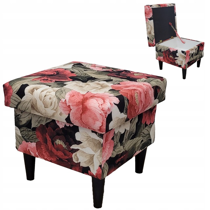 Székek, Ari Modell, Family Meble, Lábtartó Rekesszel, 50x50x45 cm, Bársony/Szarvasbőr/Fa, Fekete/Rózsaszín