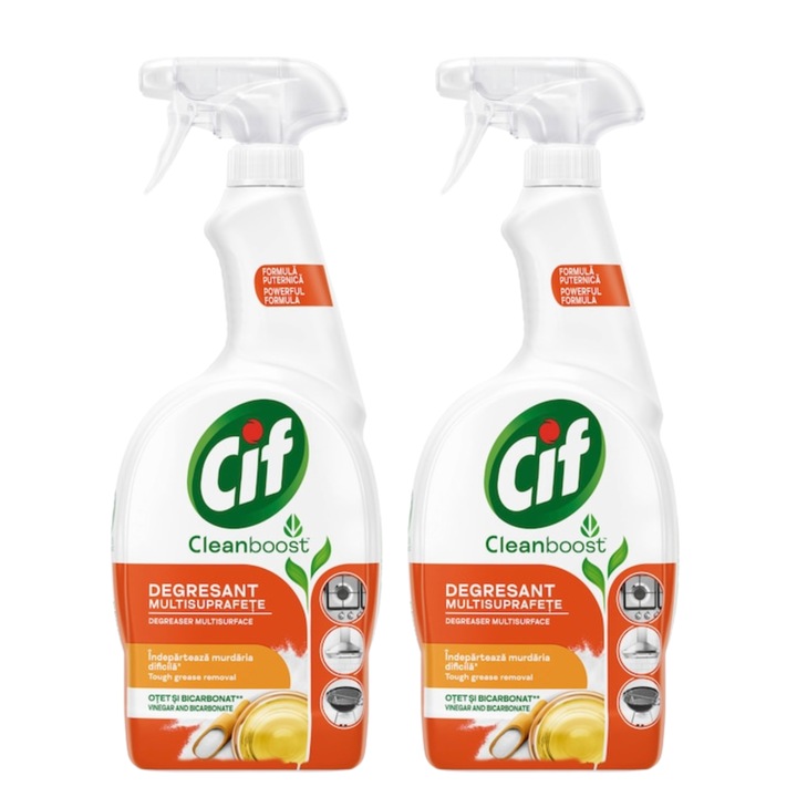 2x Többfelületű zsíroldó spray ecettel és bikarbonáttal, Cif, 750ml