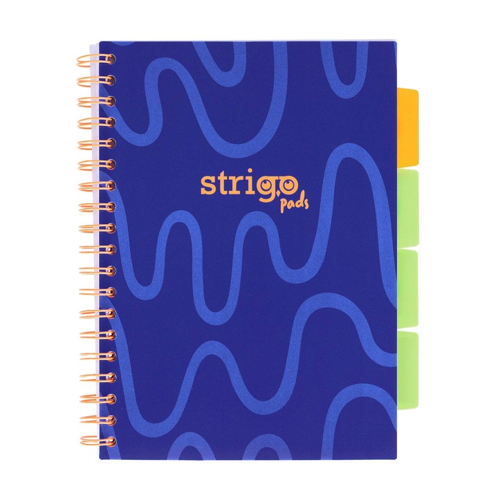 Caiet cu spirala si separatoare, STRIGO PADS Project Book Neon B5, dictando, 200 pag., hartie 80gr FSC, coperti cartonate