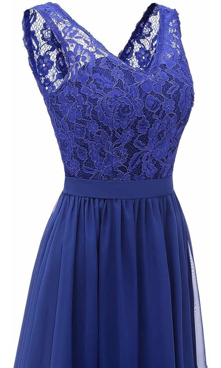 Рокля DRESSELLS, шифон и дантела, размер L, кралско синьо