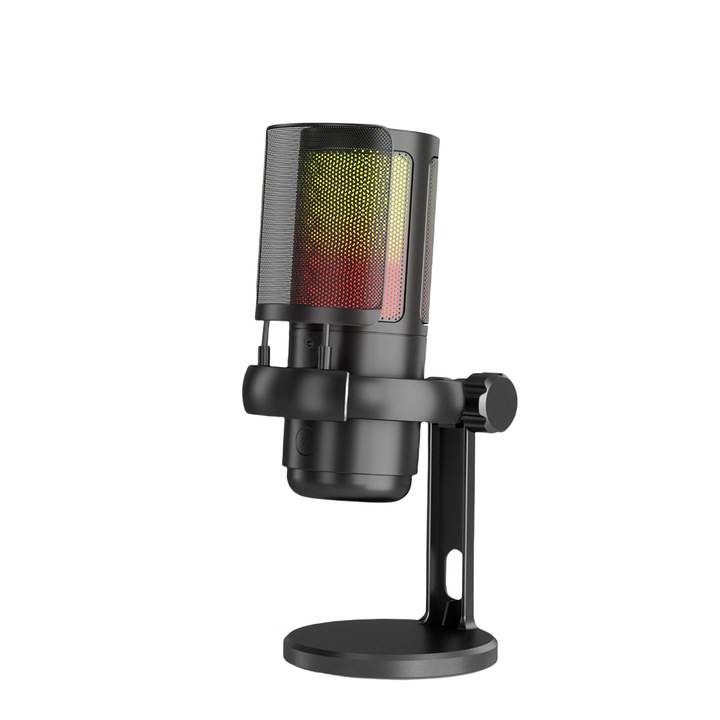 Микрофон за гейминг, RGB, чувствителност -38dB, съотношение сигнал/шум 80dB, USB, 3.5 мм аудио интерфейс, HD качество на звука, регулиране на силата на звука, запис и стрийминг на живо, черен