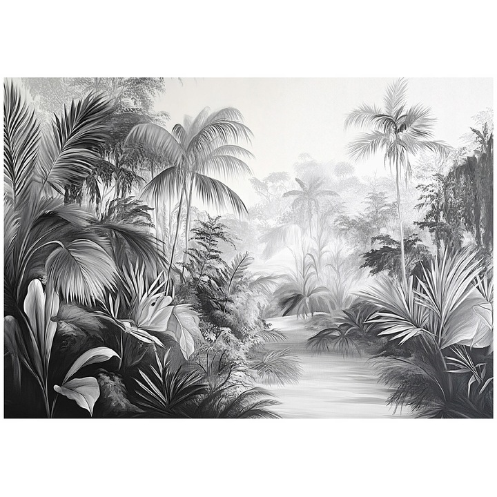 Fotótapéta, dzsungel, fekete-fehér, falra, szobába, tapéta, nappaliba, fal, dekoráció, 350x250 cm, 15557VX7