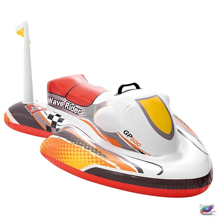 Saltea de plajă gonflabilă ANGMAD, Skyjet, alb multicolor, 117x77cm, max. 40kg, pentru copii 3 ani+