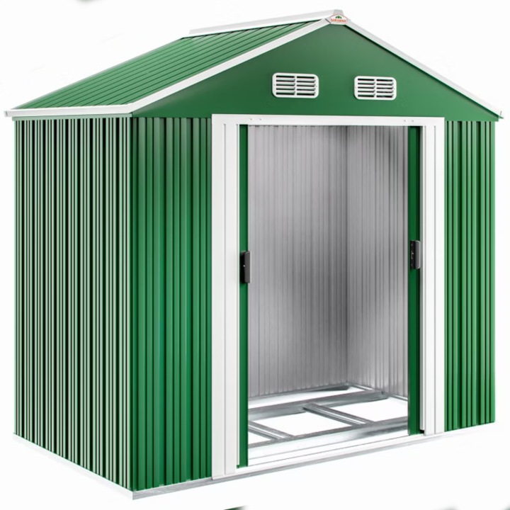 Magazie metalica de gradina/exterior, pentru scule, Gardebruk, 200x135x190cm, usi duble, Verde