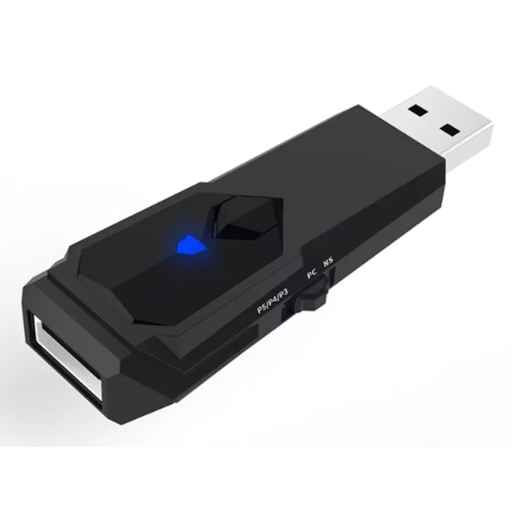 USB átalakító adapter Nintendo Switchhez PS5, PS4, PS3, PC, Switch OLED készülékekhez, vezeték nélküli, Bluetooth, fekete
