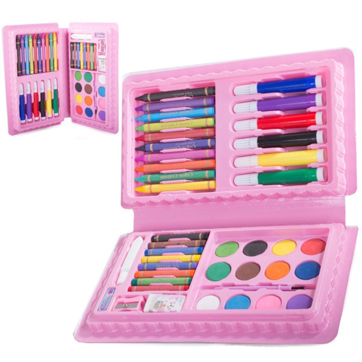 Set de pictura si desen intr-o cutie de 42 de bucati, roz