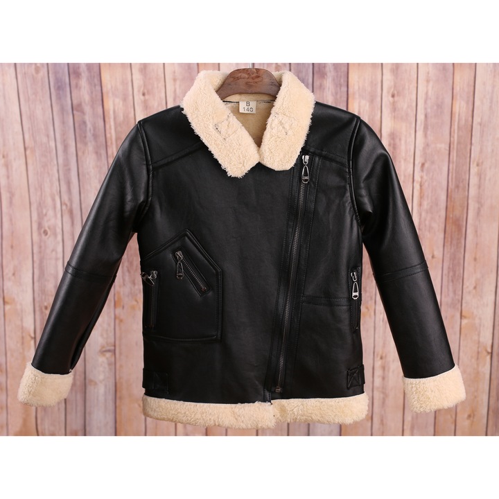 Яке, Кожено, за момчета, черно, 5 години