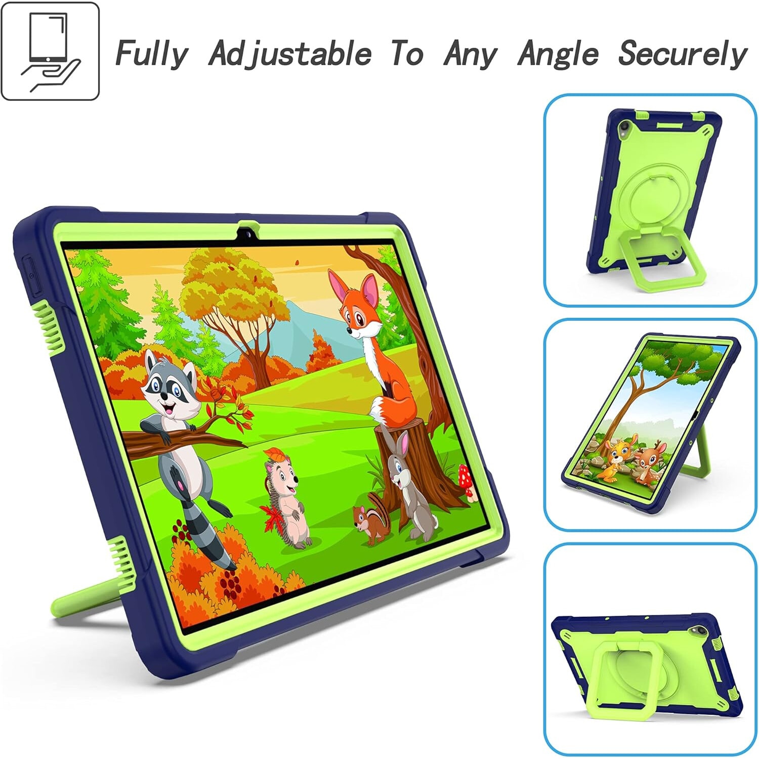 Husa Sigloo pentru Apple iPad 9th/8th/7th Gen (2021/2020/2019), 10.2'', Protectie Completa, Suport Creion, Stand Rotativ, Curea Umar, Anti-Soc, Verde Albastru