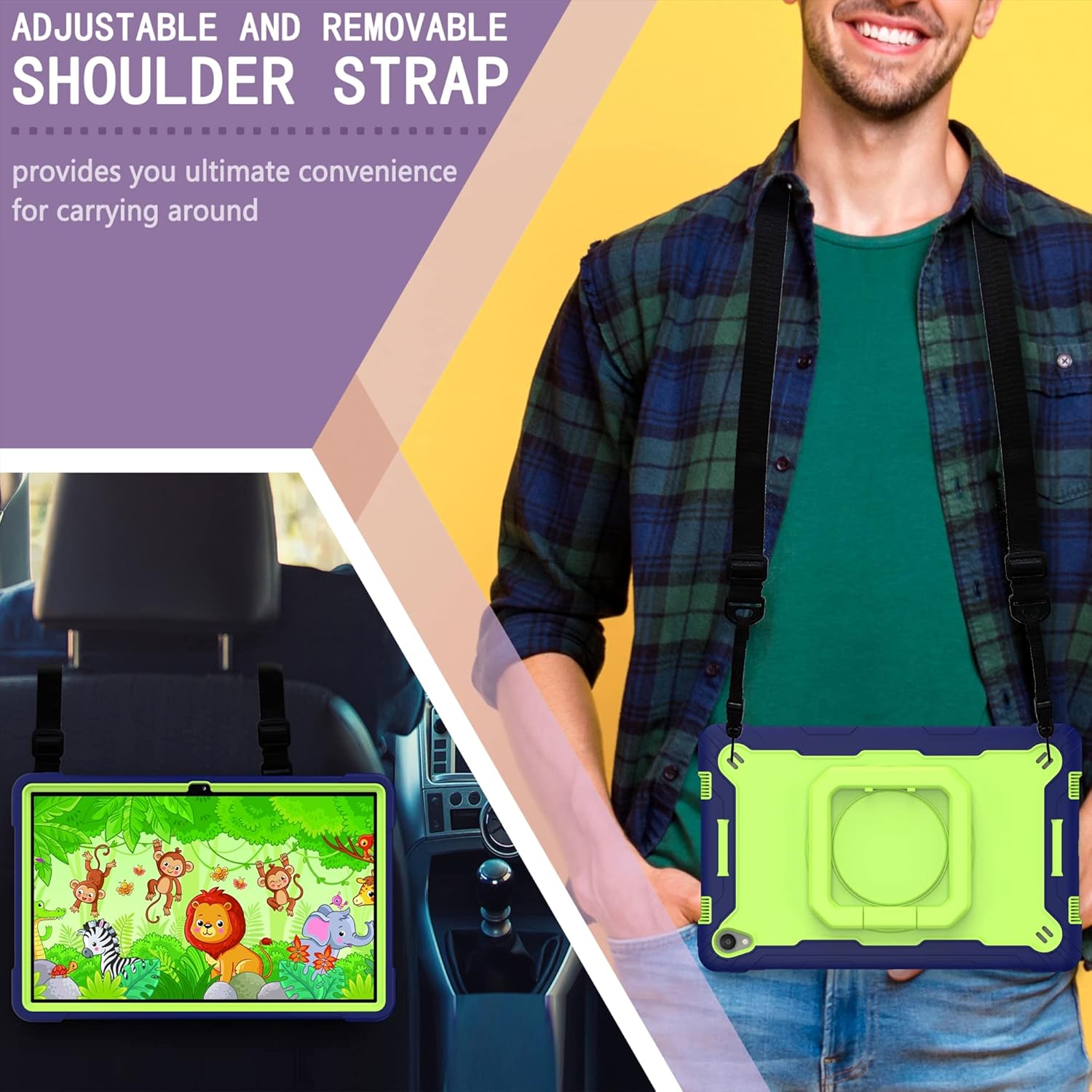 Husa Sigloo pentru Apple iPad 9th/8th/7th Gen (2021/2020/2019), 10.2'', Protectie Completa, Suport Creion, Stand Rotativ, Curea Umar, Anti-Soc, Verde Albastru