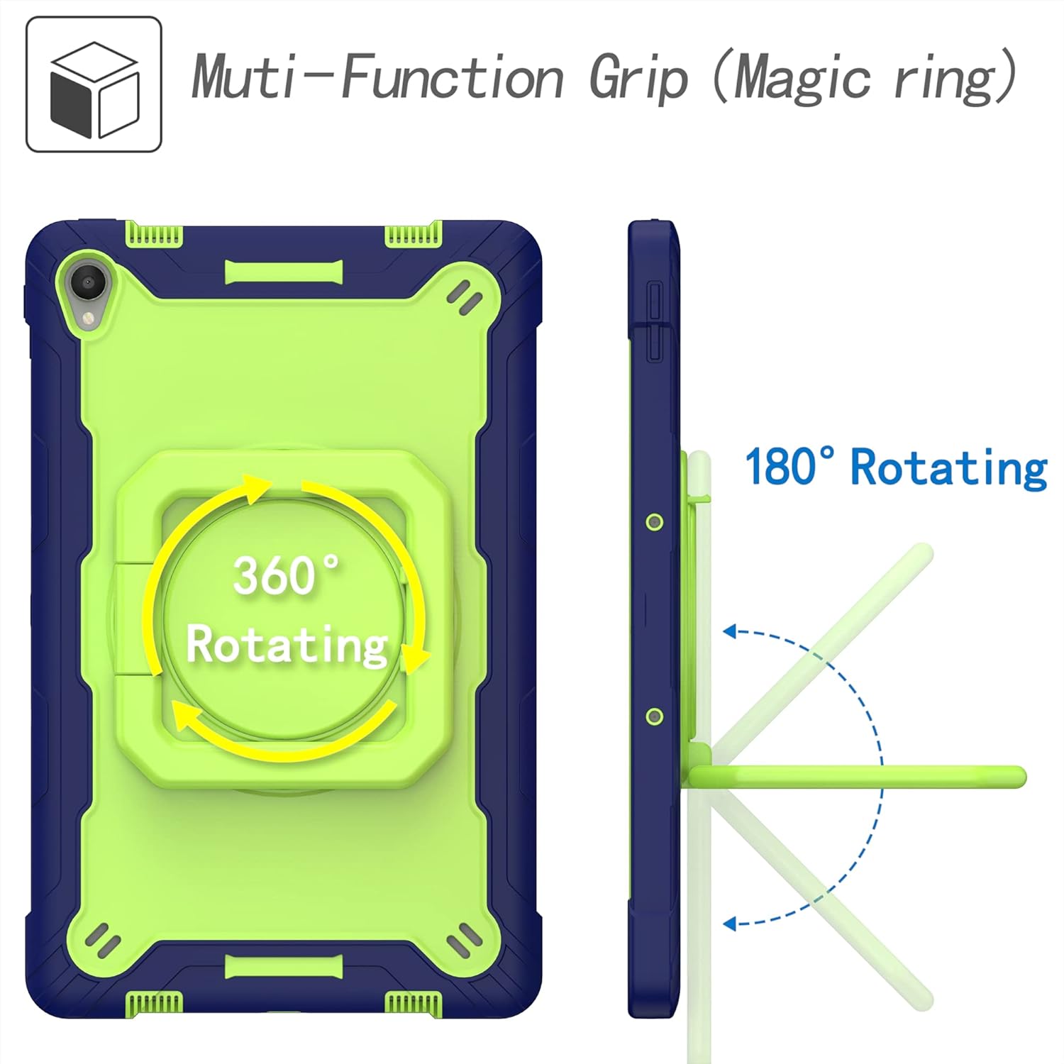 Husa Sigloo pentru Apple iPad 9th/8th/7th Gen (2021/2020/2019), 10.2'', Protectie Completa, Suport Creion, Stand Rotativ, Curea Umar, Anti-Soc, Verde Albastru