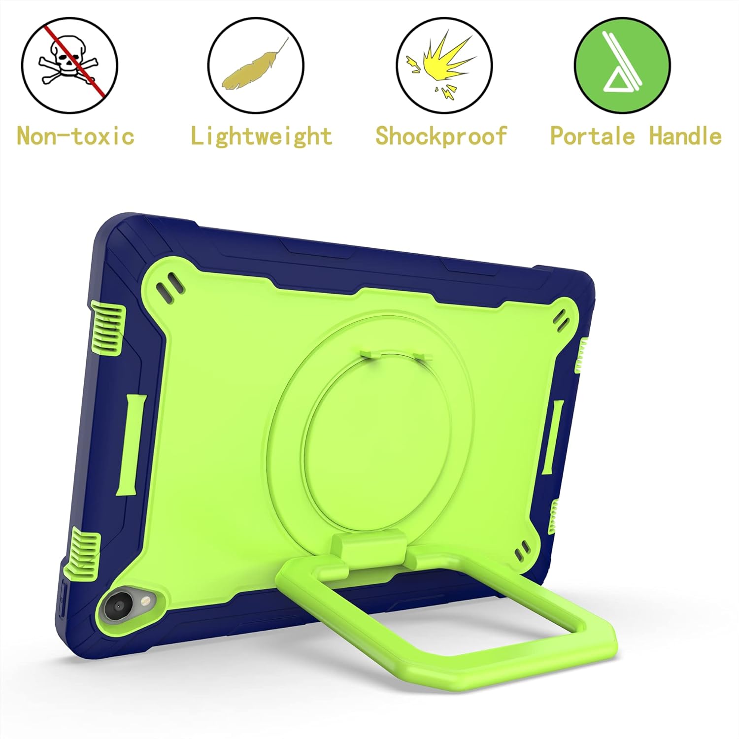 Husa Sigloo pentru Apple iPad 9th/8th/7th Gen (2021/2020/2019), 10.2'', Protectie Completa, Suport Creion, Stand Rotativ, Curea Umar, Anti-Soc, Verde Albastru
