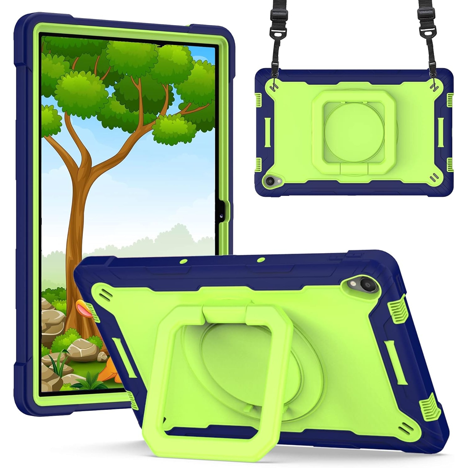 Husa Sigloo pentru Apple iPad 9th/8th/7th Gen (2021/2020/2019), 10.2'', Protectie Completa, Suport Creion, Stand Rotativ, Curea Umar, Anti-Soc, Verde Albastru