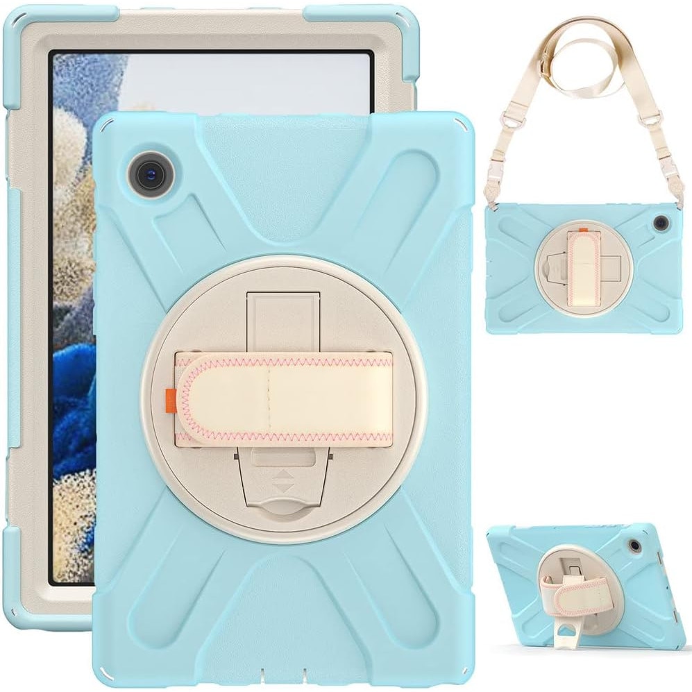 Husa Sigloo pentru Apple iPad 9th/8th/7th Gen (2021/2020/2019), 10.2'', Protectie Completa, Suport Creion, Stand Rotativ, Curea Umar, Anti-Soc, Bleu