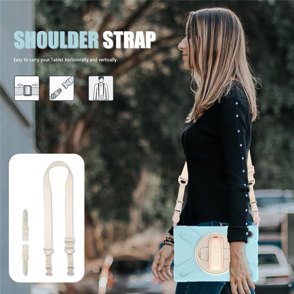 Husa Sigloo pentru Apple iPad 9th/8th/7th Gen (2021/2020/2019), 10.2'', Protectie Completa, Suport Creion, Stand Rotativ, Curea Umar, Anti-Soc, Bleu