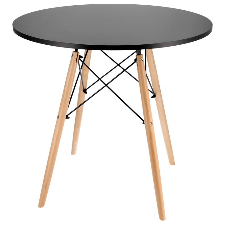 Masa rotunda neagra, stil scandinav, 80x80cm, 74cm inaltime, set compact