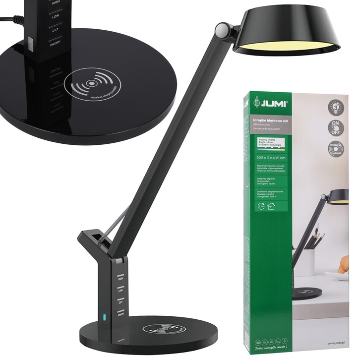 Lampa birou Nan, LED, neagra, 8W, incarcare wireless, 3 temperaturi de culoare