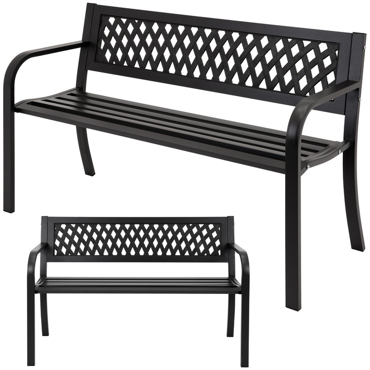 Banca de gradina din otel cu spatar din plastic, JUMI, 60,5x119,5x56cm, confortabila, eleganta