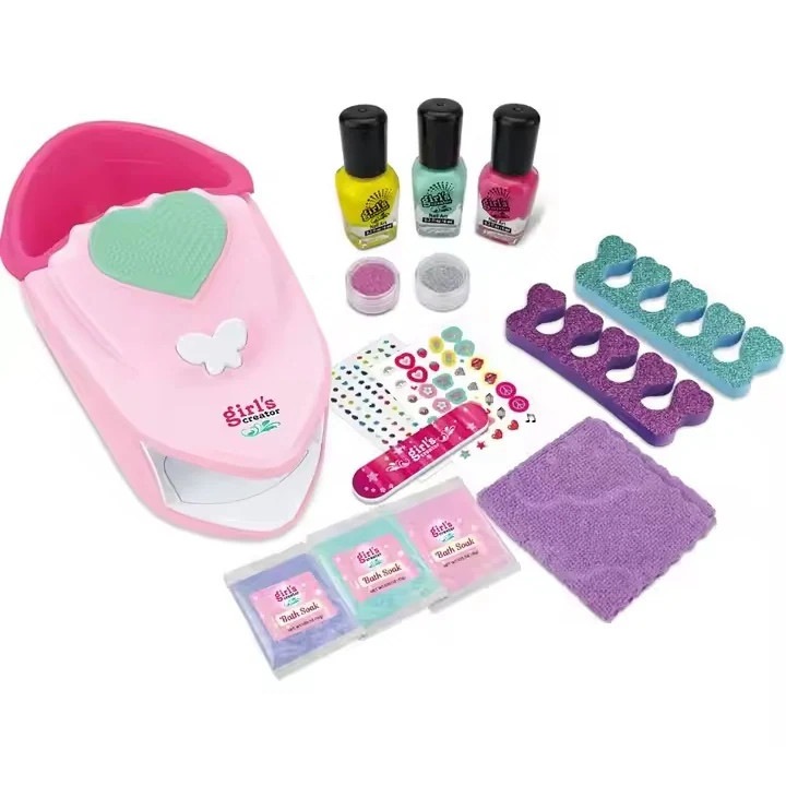 Set manichiura copii cu lampa uscator, 3 oje si accesorii colorate, recomandat de la 6 ani