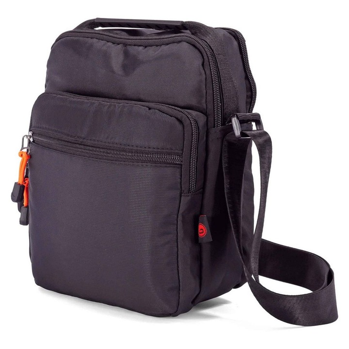 Válltáska, Benzi BZ 5767, 18x14x7 cm, poliészter, állítható pánt, 5 rekeszes, napi használat/utazás, fekete