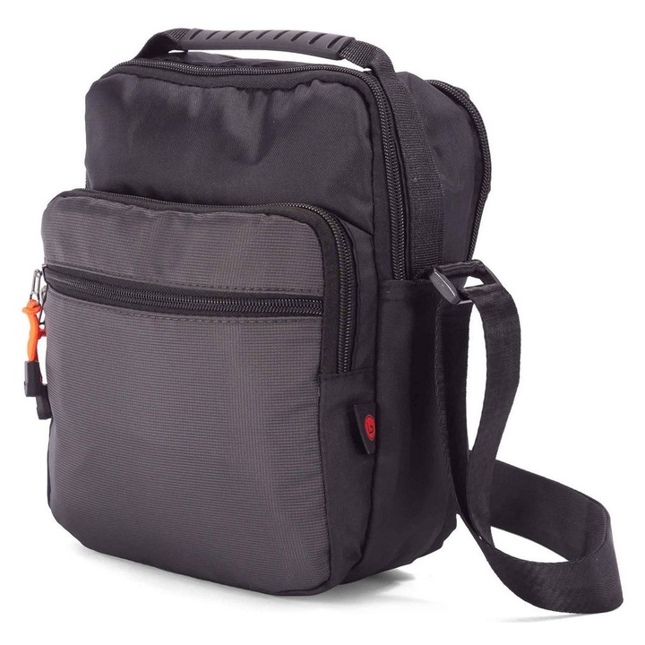 Válltáska, Benzi BZ 5767, 18x14x7 cm, poliészter, állítható pánt, 5 rekeszes, napi használat/utazás, fekete/szürke