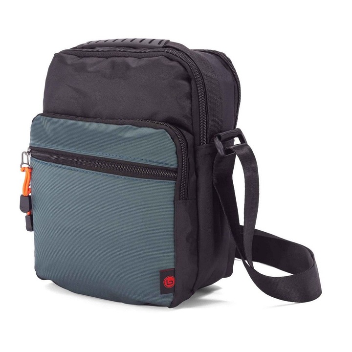 Válltáska, Benzi BZ 5767, 18x14x7 cm, poliészter, állítható pánt, 5 rekeszes, napi használat/utazás, fekete/zöld